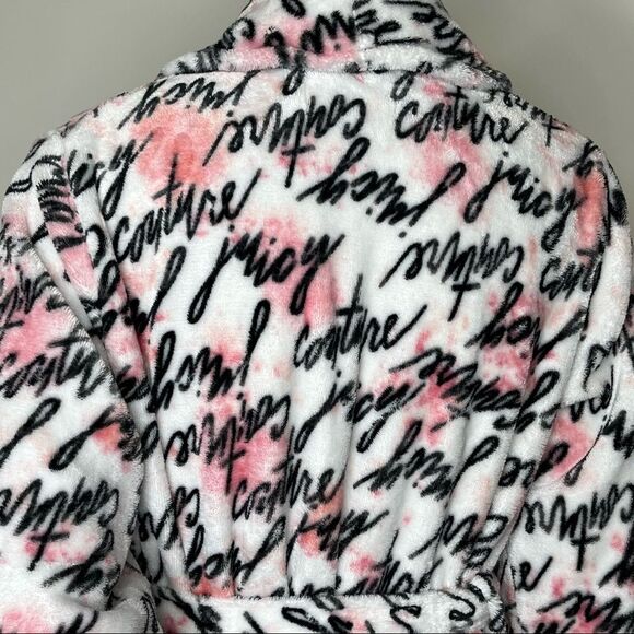 Juicy Couture Robe Sleepwear S/M Watercolor Logo Short with Tie Pink White Black - Picture 5 of 11